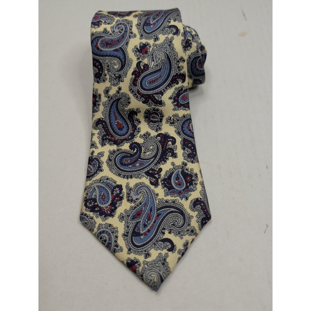VTG Yves Saint Laurent 100% Silk Men's Tie Yellow Blue Red Paisley Made in USA